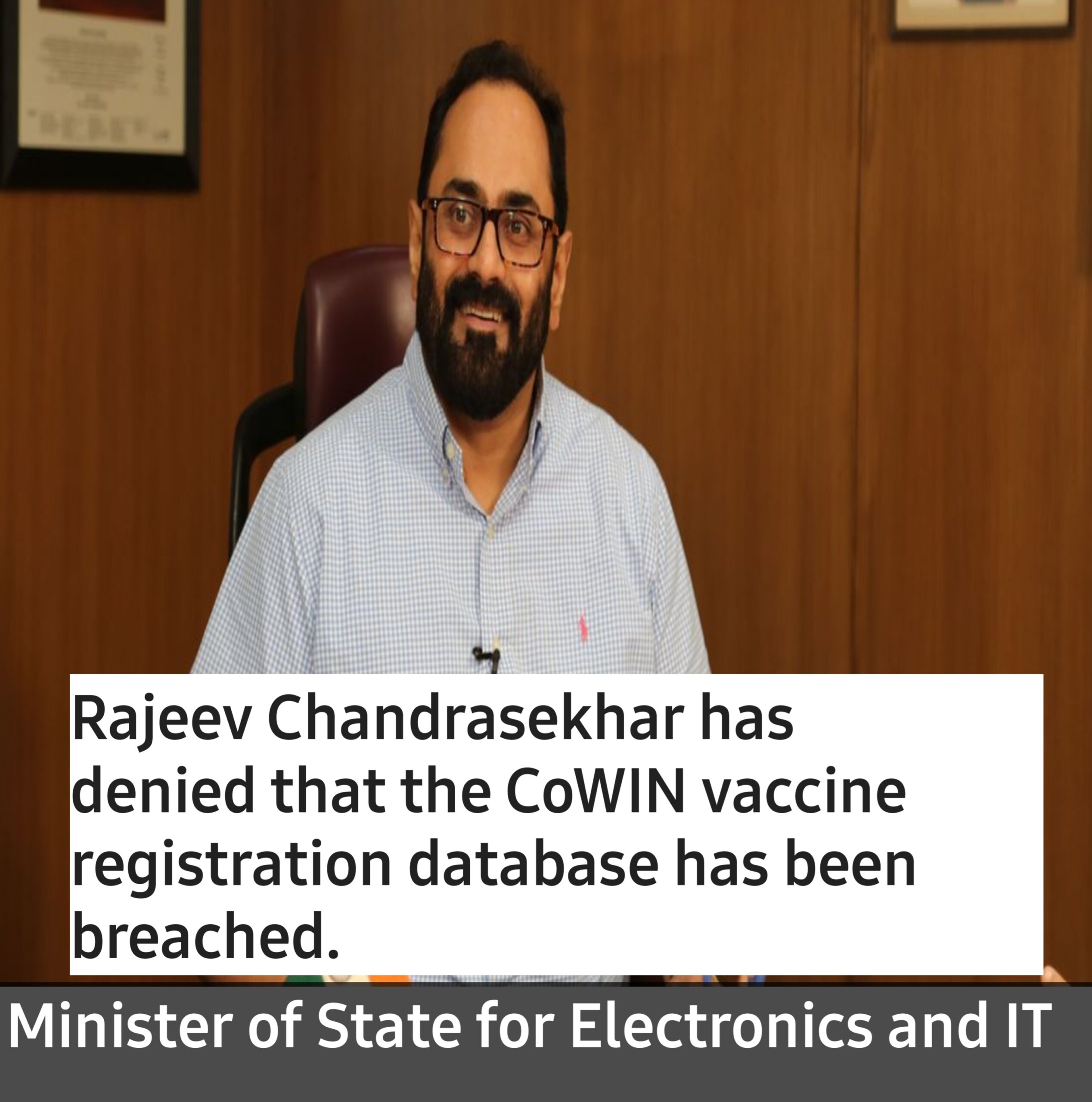 Rajeev Chandrasekhar denies Telegram vaccine data leak, says data from older breach